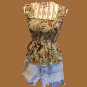 28: EUC Anthropologie peplum velour printed tank. Sz xs. Soft and stretchy